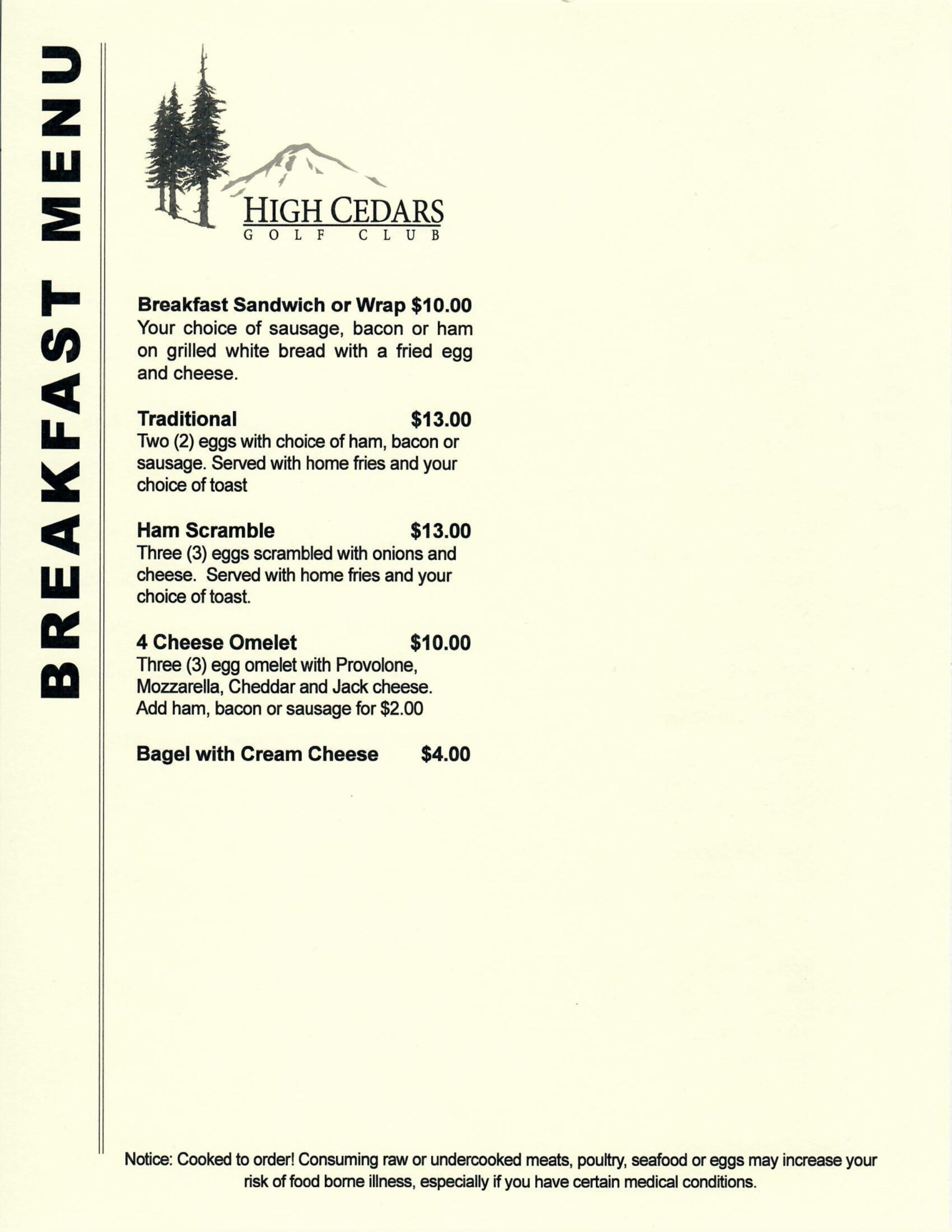 Menu Breakfast